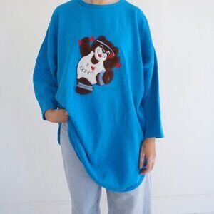 Vintage Paws and Relax Blue Teddy Bear Exercise Hearts Crewneck Sweatshirt XL